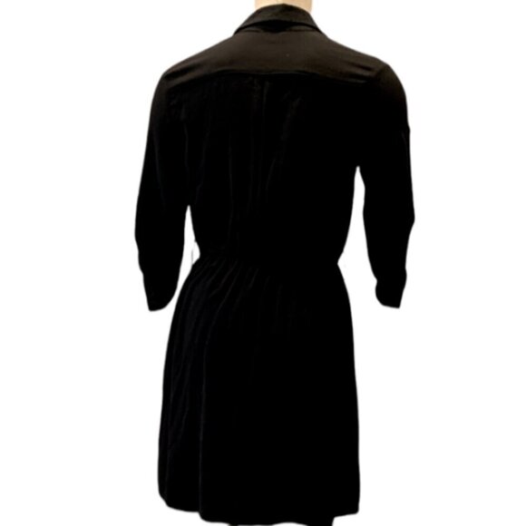 IZ Byer Button Down Shirt Dress Roll Tab 3/4 Sleeve Sz L Black #49D - Picture 4 of 7